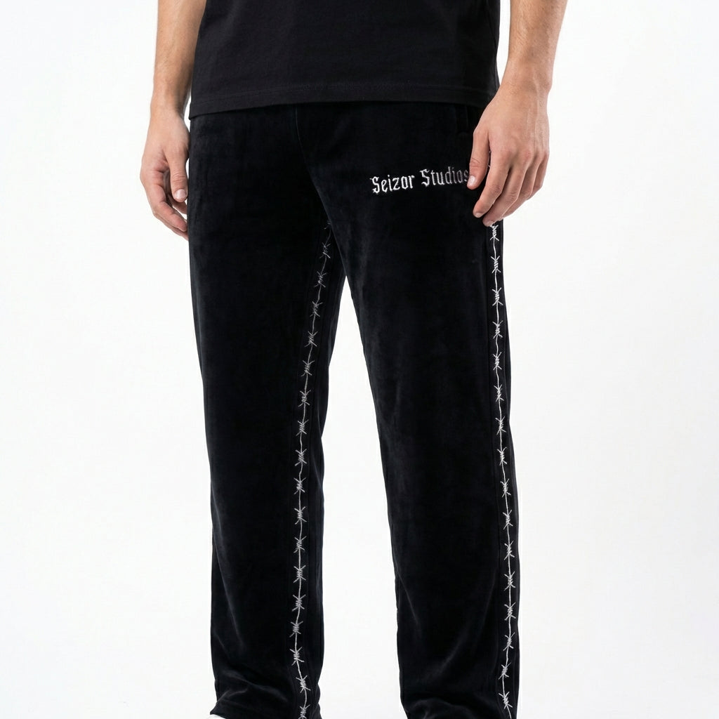 Velour Track Pants -Black