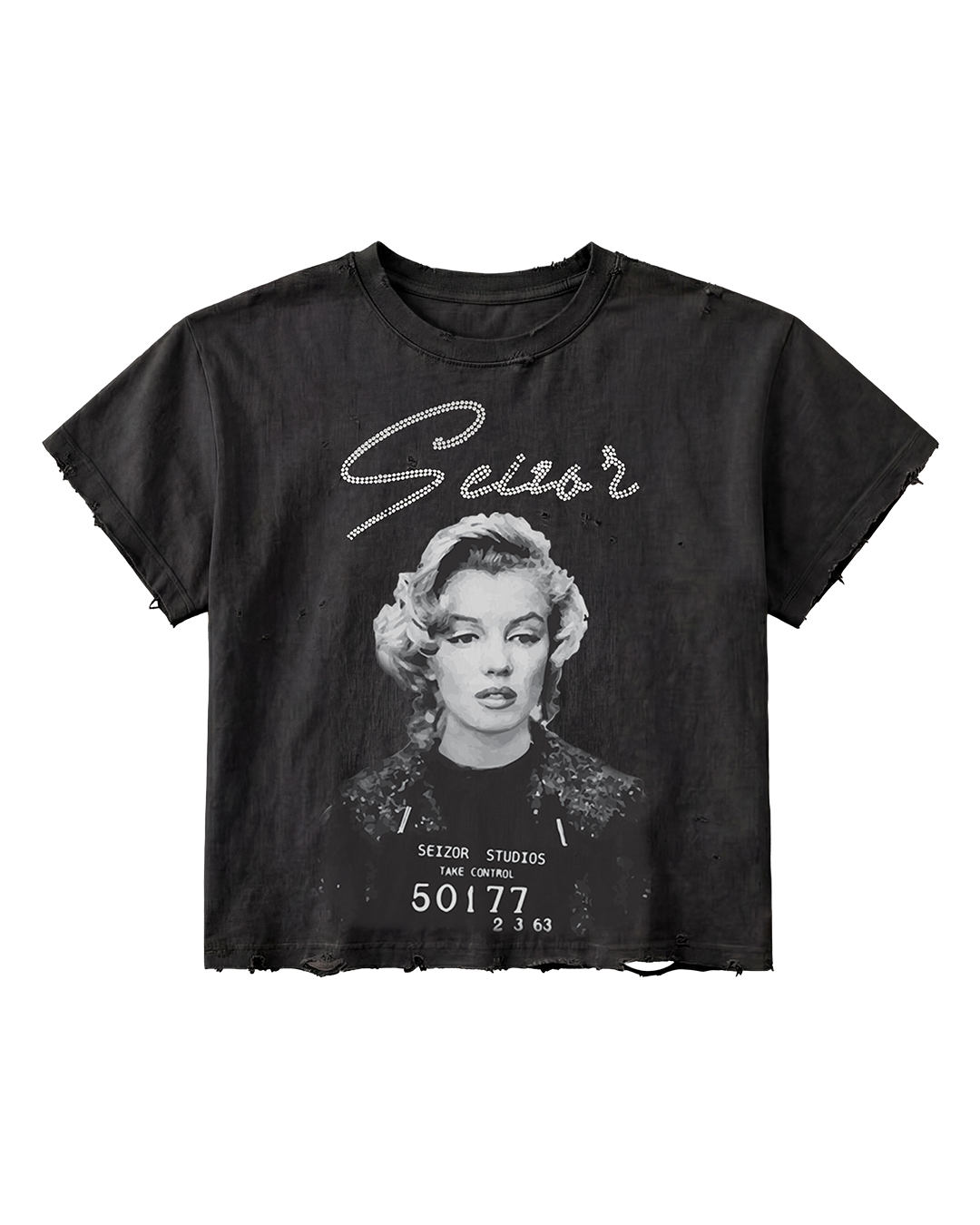 Mugshot Rhinestone Distressed Tee